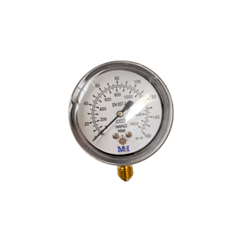 Manómetro DN63 Caixa Inox 1/4" Vertical M.BSP Seco 0-160mbar Cl.1,6