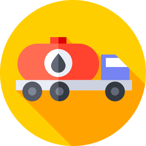 Ícone de camião-cisterna para transporte rodoviário de combustíveis e produtos petrolíferos.